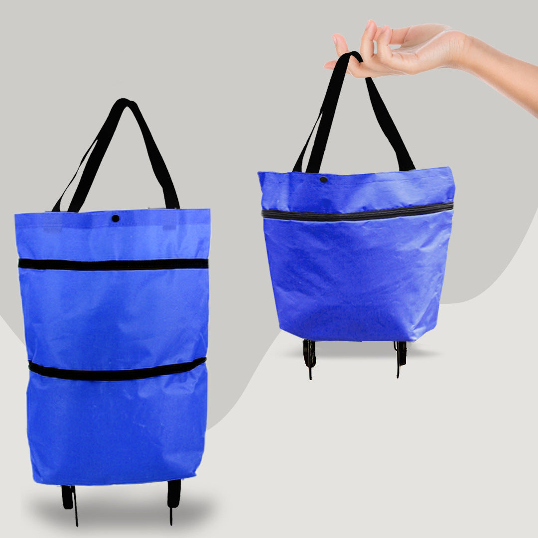 1pc Canvas Storage Bag, Minimalist Blue Shopper Bag With Wheel For